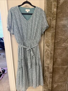 orange creek Blue Floral V-Neck Tiered Midi Dress